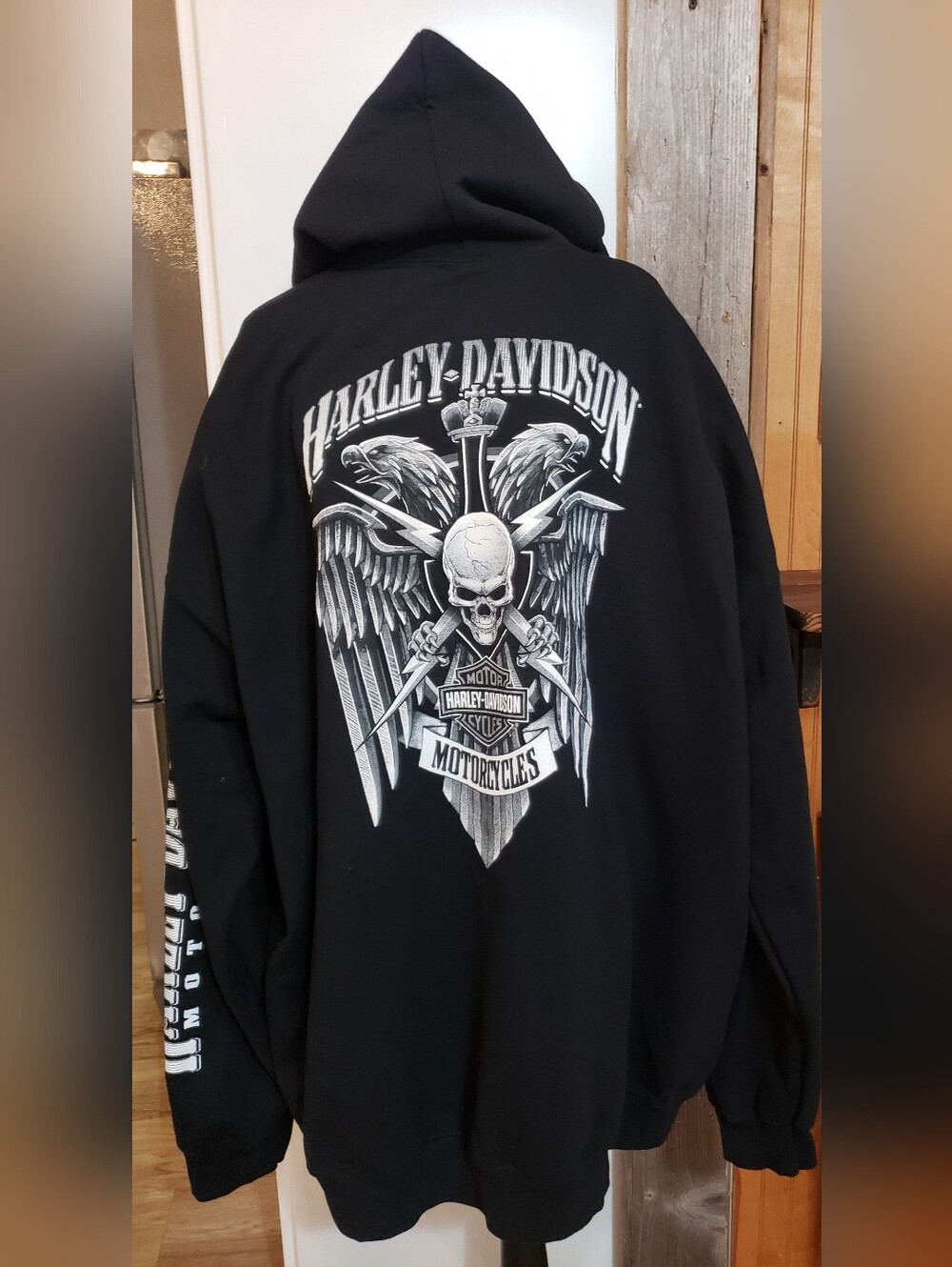 Harley Davidson Men 5X Black Lightning Crest Hooded Pullover Sweatshirt Skulls